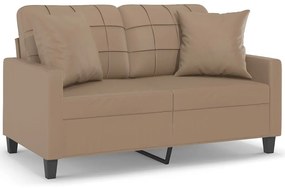 2 személyes cappuccino színű műbőr kanapé díszpárnákkal 120 cm
