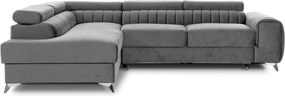 Szürke bársony kinyitható-tárolóhelyes sarokkanapé (bal oldali-L alakú) Laurence – ELTAP