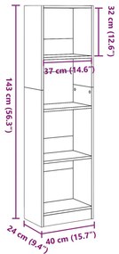 füstös tölgy színű szerelt fa könyvszekrény 40 x 24 x 143 cm