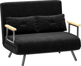 HOMCOM 2-Fős Kanapéágy, Hajtható, Velúrral Kárpitozva, 5 Állítható Háttámlaszöggel és Párnákkal, Irodába, Hálószobába, Nappaliba 102x73x81 cm Fekete |