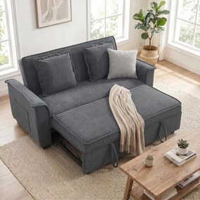 HOMCOM Futon kanapéágy, állítható háttámlával, 2 személyes, 2 párnával, sötétszürke