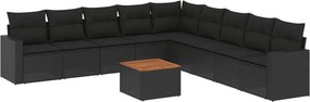 vidaXL 10 részes fekete polyrattan kerti ülőgarnitúra párnákkal