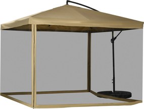 Outsunny Áttört Napernyő, 295 x 295 cm Napernyő Hálós Oldalakkal, Dönthető Piac Napernyő, Kerti Napernyő Súlyozott Alappal, Teraszra, Erkélyre, Acél,
