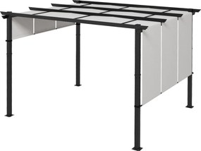 Outsunny Pergola 3 Csúsztatható Napellenzővel 3.5 x 3 x 2.35 m Fekete Acél Váz Világosszürke Magas Sűrűségű Poliészter Napellenző | Aosom