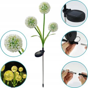 LED-es napelemes lámpa földbe szúrható művirág megvilágított fehér fokhagyma