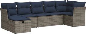 vidaXL 7 részes szürke polyrattan kerti ülőgarnitúra párnákkal