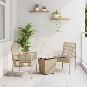 3 darabos Kerti Bistro Szett párnákkal Bézs Poly Rattan