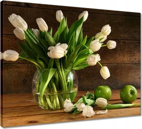 Vászonkép 50x40 Fehér tulipánok Deszka