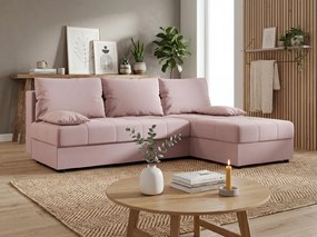 Ágyazható, kétoldalas L alakú kanapé VENORIA SLIM 200x143 cm, púderrózsaszín színű + 2 db díszpárna INGYEN