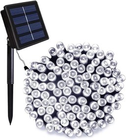 ProGarden 100 LED-es napelemes kerti fényfüzér, hideg fehér, 10 m