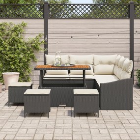 8 Darabos Kerti Kanapé Szett Párnákkal - Fekete Poli Rattan Akácia, 2-Fős Kerti Kanapé Párnákkal - Fekete Poli Rattan, 3 Darabos Kerti Étkező Szett Párnákkal - Fekete Poli Rattan Akácia