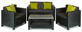 Verona kerti bútor, ülőgarnitúra, 4 részes, polyrattan, fekete/szürke/zöld