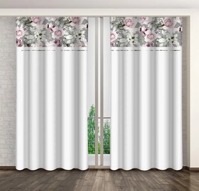 Egyszerű fehér függöny rózsaszín pünkösdi rózsaszínű nyomtatással Szélesség: 160 cm | Hossz: 270 cm