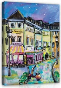 Vászonkép 75x100 Este Párizsban Párizs utca kávézó robogó város romantika