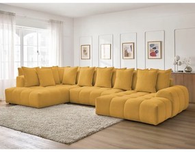Mustársárga zsenília kinyitható-tárolóhelyes sarokkanapé (bal oldali-U alakú) Everest – Bobochic Paris