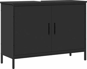 vidaXL fekete szerelt fa fürdőszobai mosdószekrény 80 x 30 x 60 cm