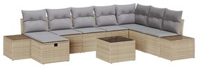 vidaXL Kerti Kanapé Szett párnával 9 pcs Bézs Poli rattan
