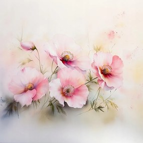 Canvas Vászonkép Akvarell Természet Rózsaszín Mezei Virágok Pipacsok 40x40