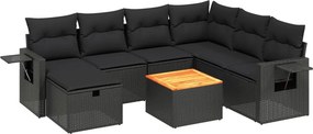 vidaXL 8 részes fekete polyrattan kerti ülőgarnitúra párnákkal