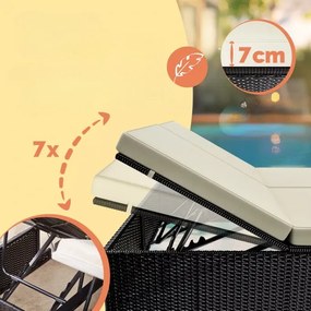 Deuba Fekete rattan kerti ágy krémszínű párnákkal, mérete: 200x160x33 cm