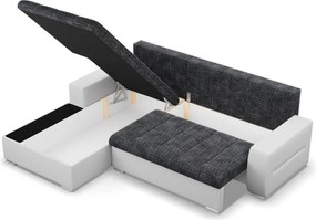 Toronto sarokkanapé, 2 ágyneműtartóval, fonott + műbőr, baloldali, sötétszürke - fehér