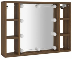 barna tölgyszínű tükrös szekrény LED-ekkel 76 x 15 x 55 cm