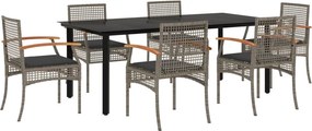 vidaXL 7 részes szürke polyrattan kerti étkezőgarnitúra párnával