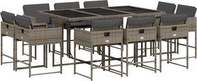 vidaXL 11 részes szürke polyrattan kerti ülőgarnitúra párnákkal