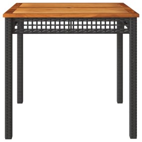 fekete polyrattan és akácfa kerti asztal 80 x 80 x 75 cm