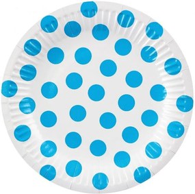 Pöttyös Sky Blue Polka Dot papírtányér 6 db-os 18 cm