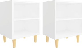 vidaXL 2 db fehér éjjeliszekrény tömör fa lábakkal 40 x 30 x 50 cm