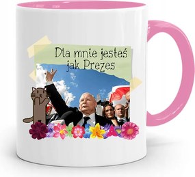 Rózsaszín Vicces Bögre Jaroslaw Kaczynski fényképes nyomattal
