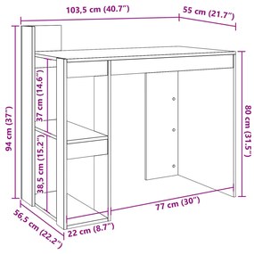 fekete szerelt fa irodai asztal 103,5 x 56,5 x 94 cm