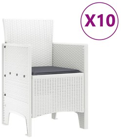 11 részes kerti étkező szett párnákkal Fehér Polirattan, kerti asztal Fehér 150x100x73 cm Polirattan, kerti szék párnákkal 2 db Fehér Polirattan, kerti szék párnákkal 4 db Fehér Polirattan