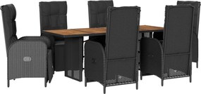 vidaXL 7 részes fekete polyrattan kerti étkezőgarnitúra párnával