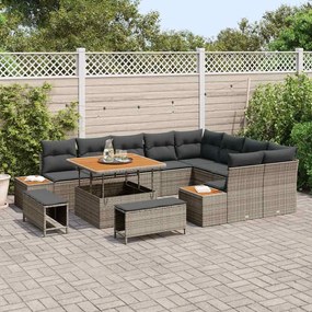 Kerti Kanapé Szett párnával tárolóval 12 pcs Szürke Poli rattan