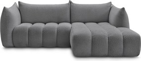 Szürke buklé sarokkanapé (jobb oldali-heverő résszel) Azra – Bobochic Paris