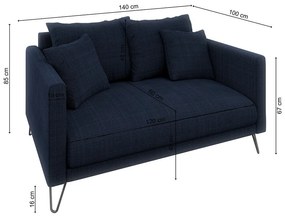 Sötétkék zsenília kanapé 140 cm Freya – Ropez