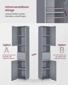 Magas fürdőszobai szekrény 30×30×170 cm, misztikus szürke színben