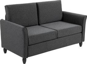 HOMCOM Széles Ülésű 2-Fős Kanapé Levehető Párnákkal, Vászon Hatású Szövet és Hab, 141x70x78 cm, Sötétszürke és Fekete | Aosom