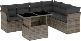 vidaXL 7 részes szürke polyrattan kerti ülőgarnitúra párnákkal