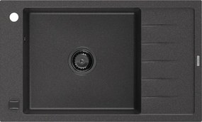 Mexen Elias gránit mosogató 1 rekeszes, lefolyótálcával, 795 x 480 mm, fekete pettyes, fekete szifon - 6511791005-76-B