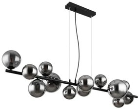 Globo 56133-13H Függeszték fém matt fekete, füstszínű üveg, kábel PVC átlátszó, HxSzxM: 1200x345x1200mm, üveg átmérő: 6x10cm, 5x12cm, 2x15 cm, benne 13x G9 LED 3.5W 230V, 130lm kimenet, 3000K