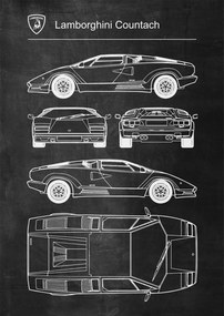 Poszter Lamborghini Countach Retro Patent Séma