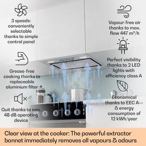 Klarstein Camila beépíthető 52 cm-es, 397 m³/ó LED Touch rozsdamentes acél páraelszívó