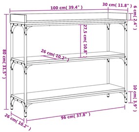 barna tölgyszínű tálalóasztal polcokkal 100 x 30 x 80 cm