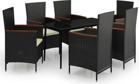 vidaXL 7 részes fekete kerti étkezőgarnitúra párnákkal