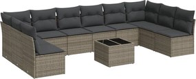 vidaXL 11 részes szürke polyrattan kerti ülőgarnitúra párnákkal