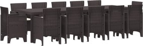 vidaXL Kert étkező szett párnával 13 pcs Barna Rattan