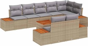 vidaXL Kerti Kanapé Szett párnával 9 pcs Bézs Poli rattan